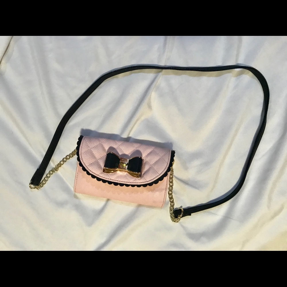 Betsey Johnson pink clutch handbag faux leather